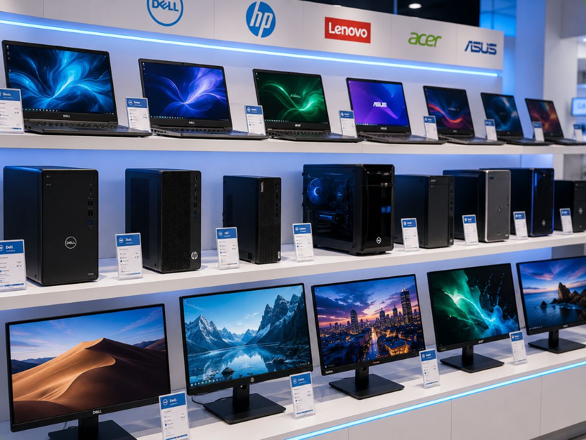 new desktops, laptops and network hardware on display